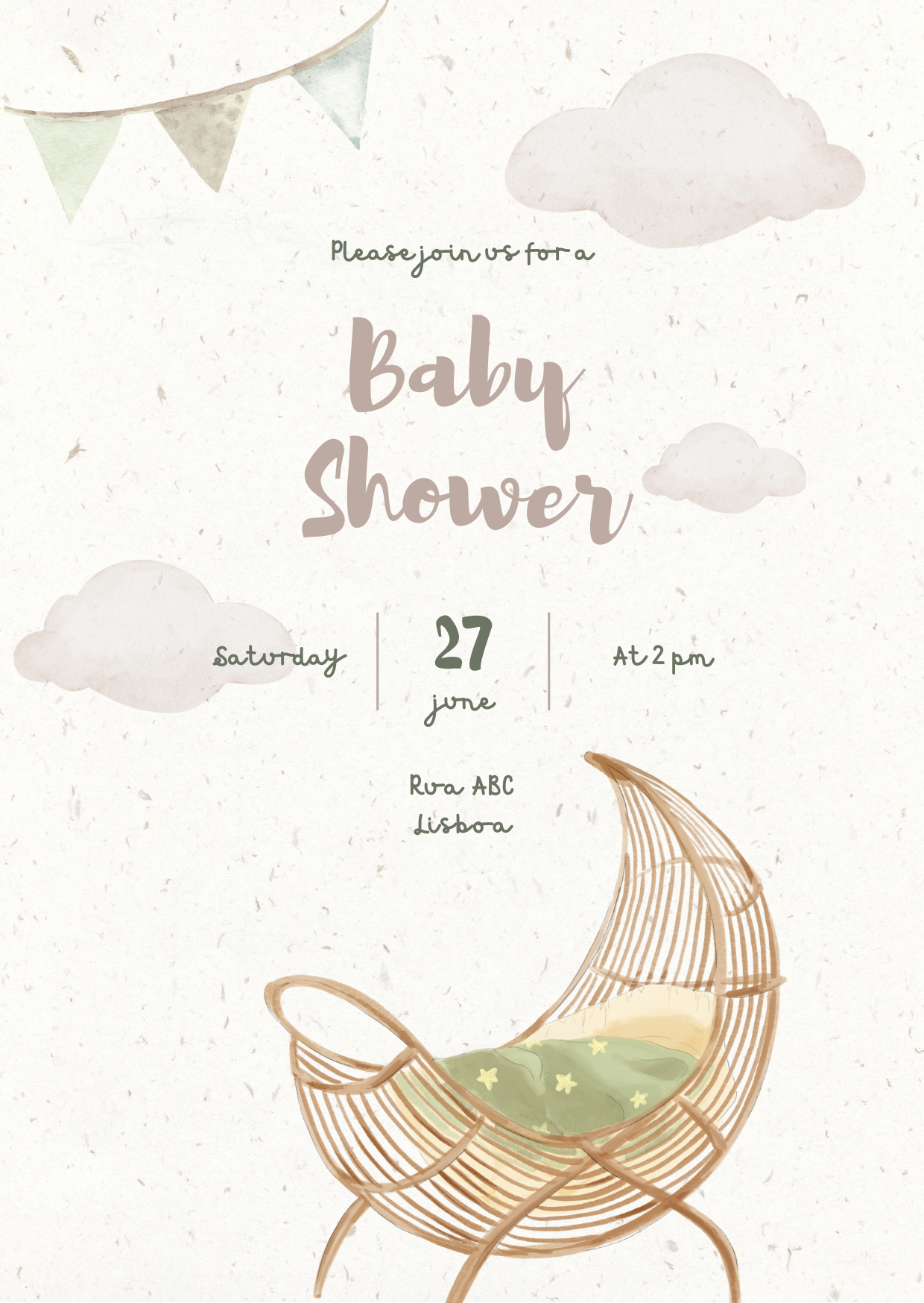 Minimalist Beige Baby Shower Invitation - Template