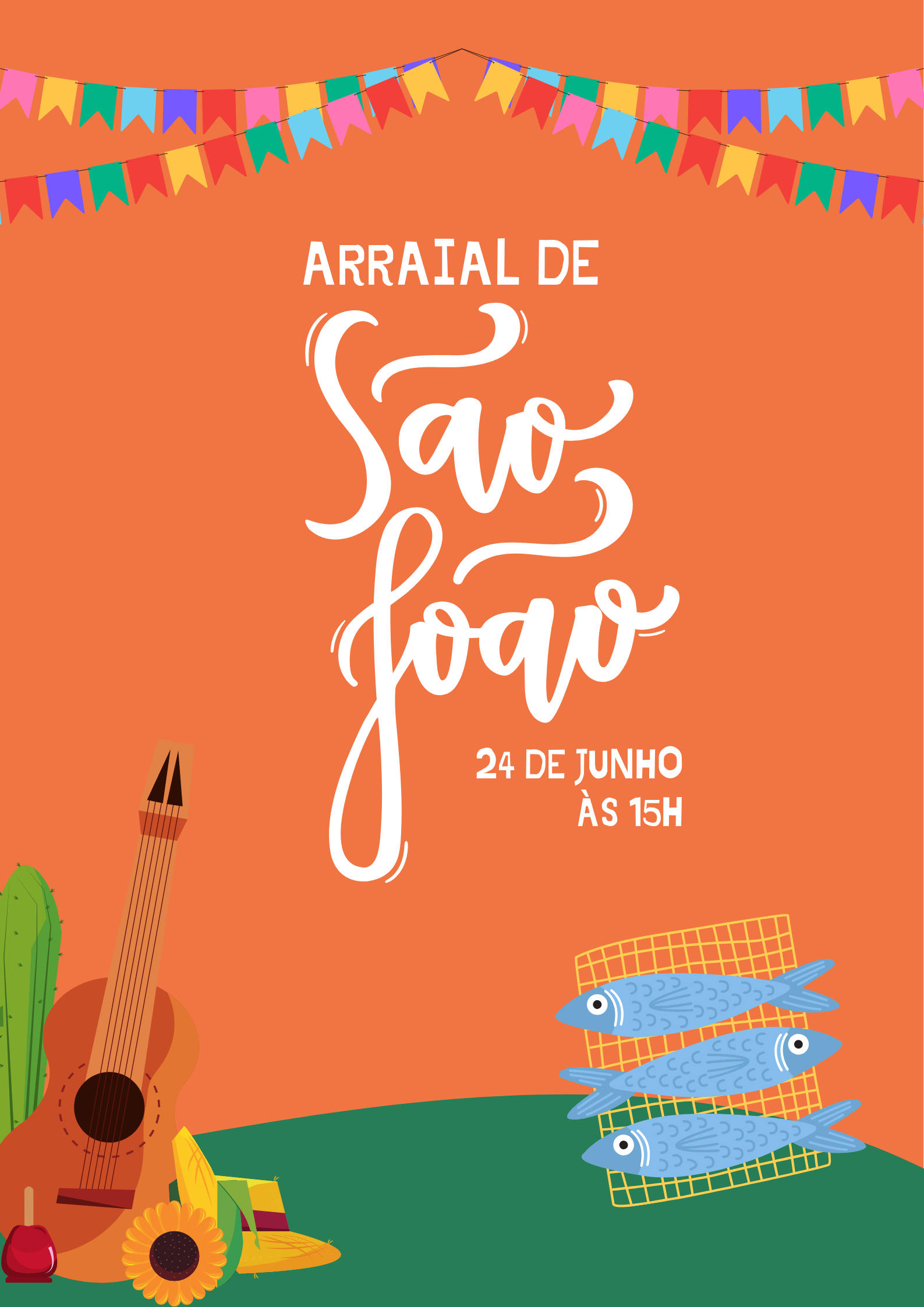 Colorful "São João" Party Poster - Orange Template
