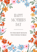 “Happy Mother’s Day to the Best Mum” Floral Postcard | Elegant Printable Card